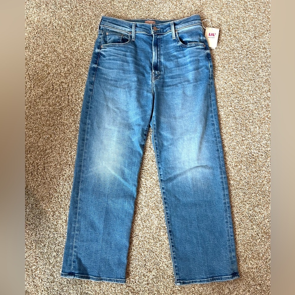 NWT MOTHER Lil’ Zip Rambler Petites Flood High Rise Cropped Straight Jeans 32P - Picture 6 of 16